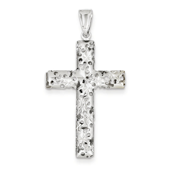 14K White Gold Textured Cross Pendant
