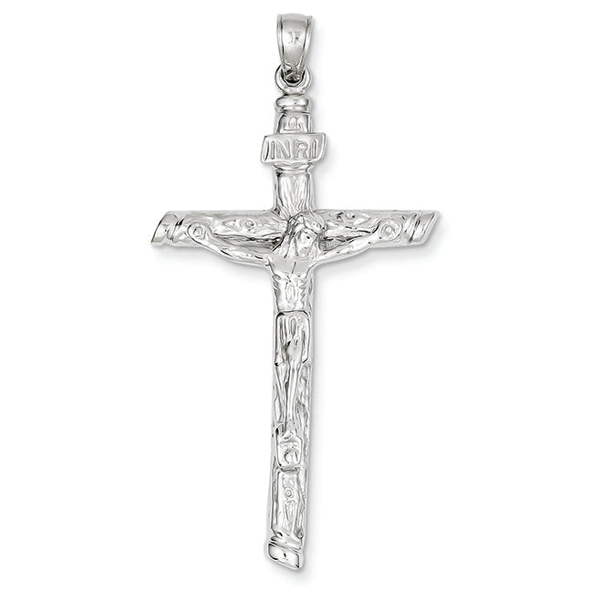 14K White Gold INRI Crucifix Pendant