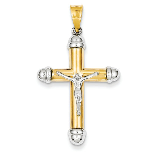 14K Gold Two-Tone with Rhodium Hollow Crucifix Pendant