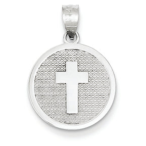 14K White Gold Reversible Cross & GOD BLESS Charm