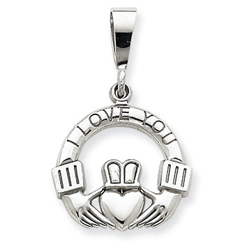 14K White Gold I Love You Claddagh Charm