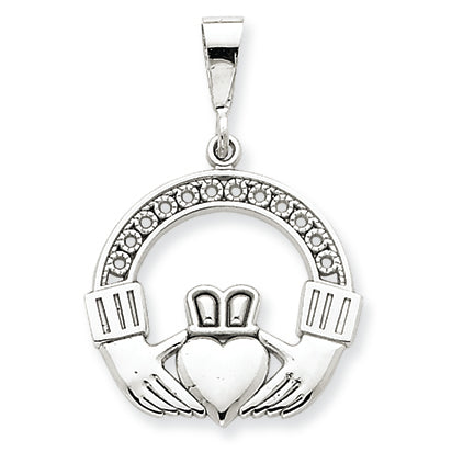 14K White Gold Claddagh Pendent