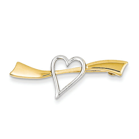 14K Gold & Rhodium Solid Satin Polished Heart Pin