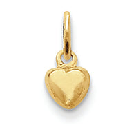 14K Gold Solid Polished Plain Puffed Heart Charm