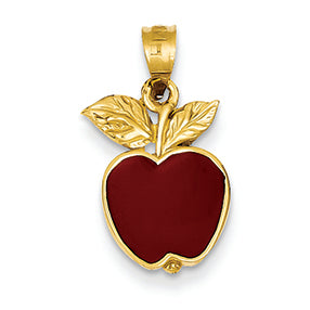 14K Gold Polished Red Enameled Apple Pendant