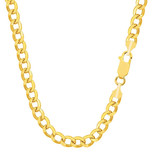 10K Solid Yellow Gold Diamond Cut Hollow Curb Chain Necklace 4.4mm thick 20 Inches