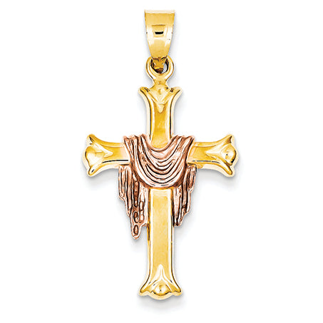 14K Gold Two-tone Draped Cross Pendant
