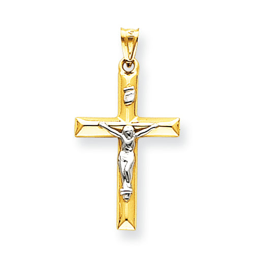 14K Gold Two-tone INRI Hollow Crucifix Pendant