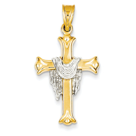 14K Gold Two-tone Draped Cross Pendant