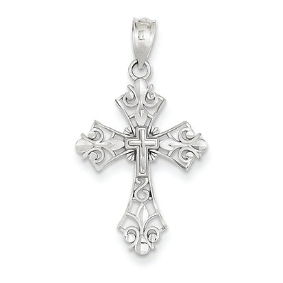 14K White Gold Filigree Cross Charm