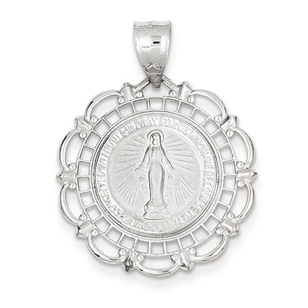 14K White Gold Blessed Mary Medal
