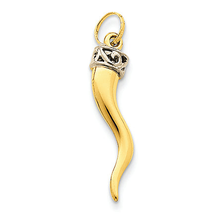 14K Gold Two-Tone Hollow Polished 3-Dimensional Medium Italian Horn Charm