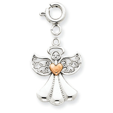 14K White Gold Filigree Angel with Heart Charm
