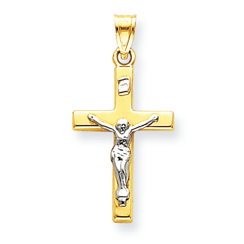 14K Gold Two-tone INRI Hollow Crucifix Pendant