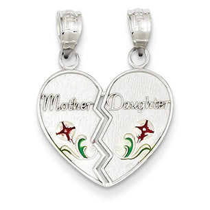 14K White Gold Enameled Mother - Daughter Pendant