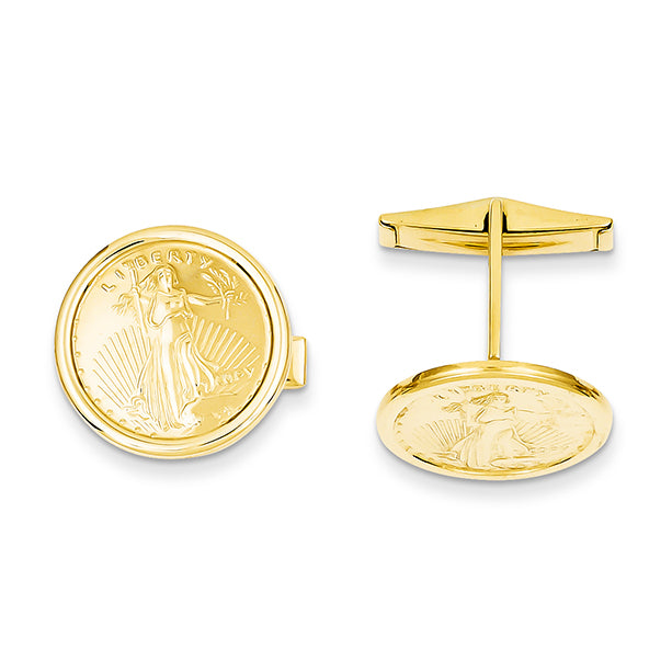 14K Gold Satin Polished Liberty Cuff Links