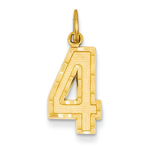 14K Goldy Casted Medium Diamond Cut Number 4 Charm