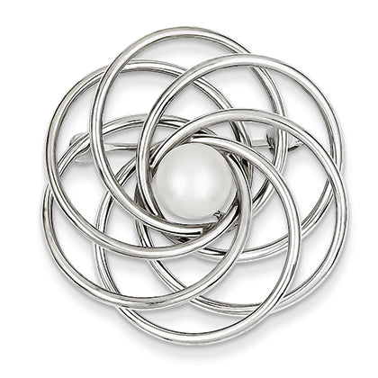 14K White Gold Cultured Pearl Swirl Pin