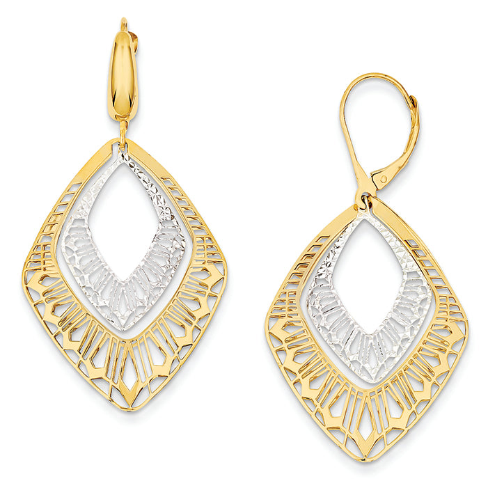 14K Gold Two-tone Fancy Leverback Earrings