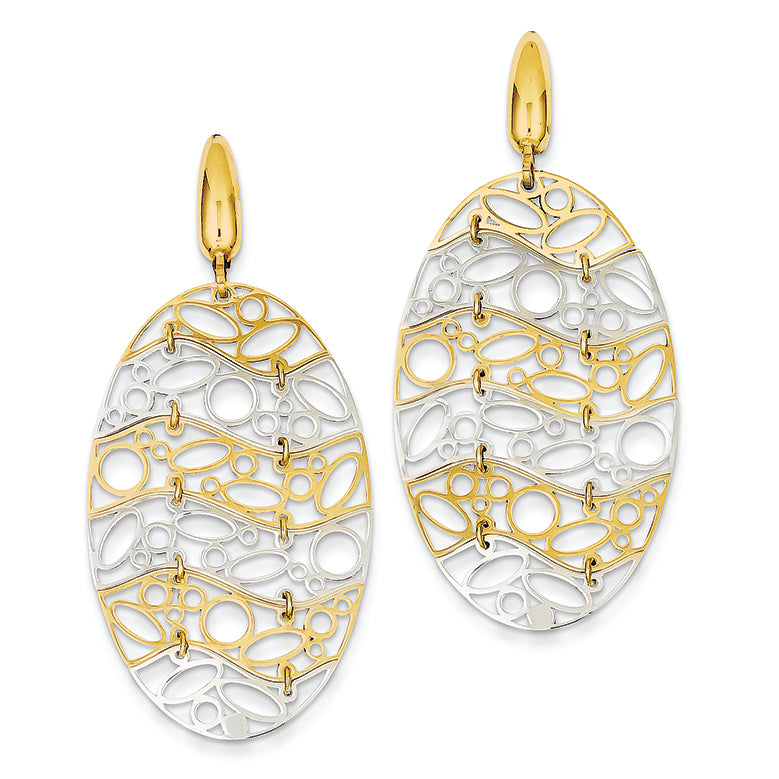 14K Gold Two-tone Fancy Oval Leverback Earrings