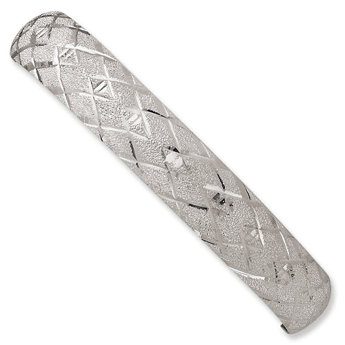 Sterling Silver Polished, D-C & Textured Adjustable Bangle