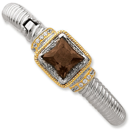 Sterling Silver & Gold-plated Smokey CZ Hinged Cuff Bangle