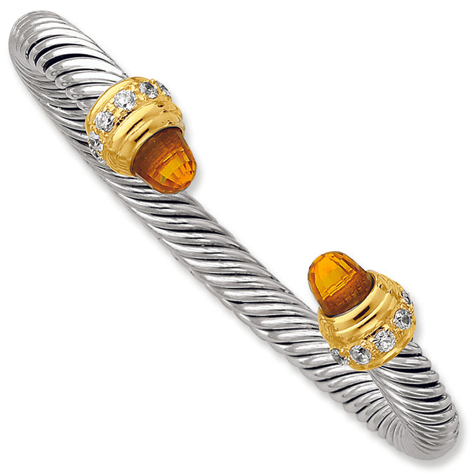 Sterling Silver Gold-plated Antique Citrine CZ Bangle