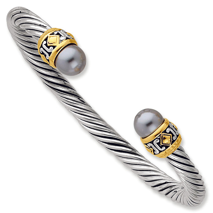 Sterling Silver Gold-plated Antique Grey Pearls Bangle