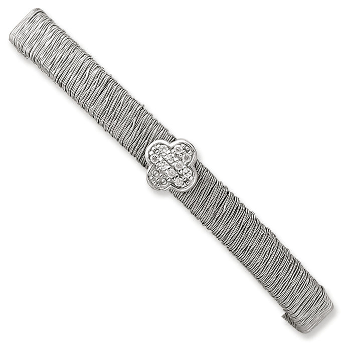 Stainless Steel & Sterling Silver CZ Threaded Look Bangle
