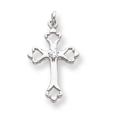 Sterling Silver Budded Cross w-CZ Charm