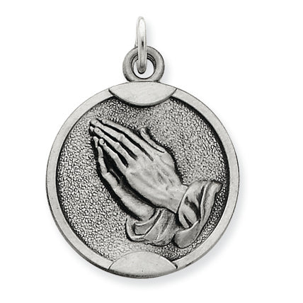 Sterling Silver Antiqued Praying Hands Medal