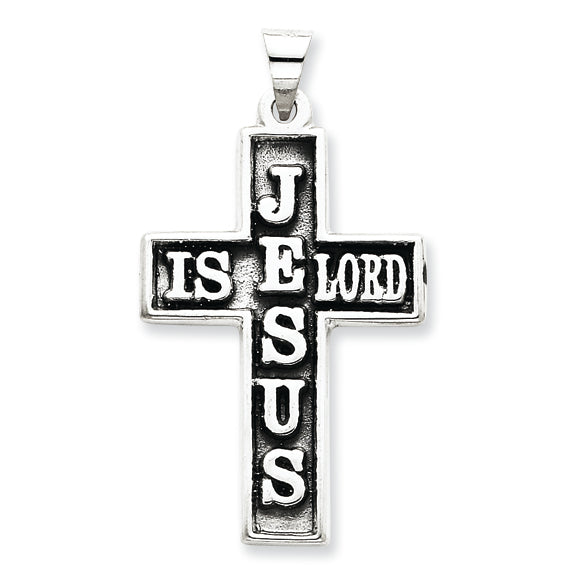 Sterling Silver Antiqued Jesus Is Lord Cross Pendant