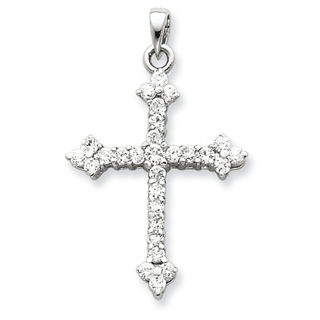 Sterling Silver CZ Budded Cross Charm