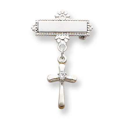Sterling Silver Polished CZ Cross Pin