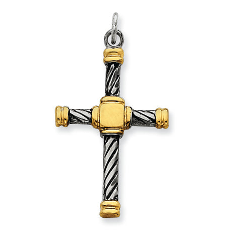 Sterling Silver Antiqued & 18k Gold - plated Cross Pendant