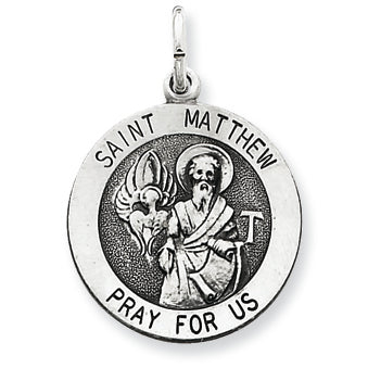 Sterling Silver Antiqued Saint Matthew Medal