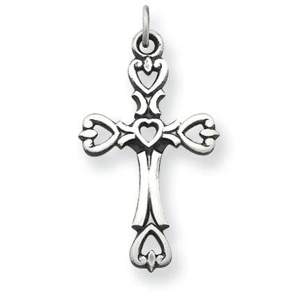 Sterling Silver Antiqued Heart Cross Charm