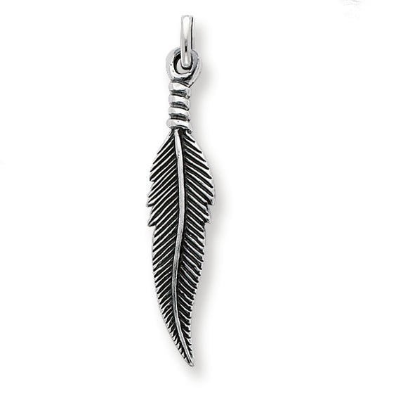Sterling Silver Antiqued Feather Pendant
