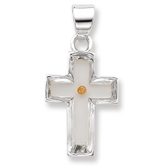 Sterling Silver Enameled with Mustard Seed Cross Pendant