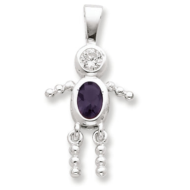 Sterling Silver CZ & February Glass Boy Pendant