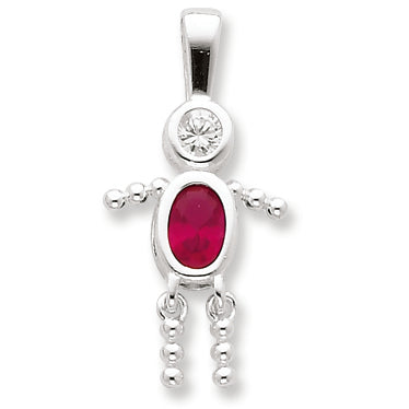 Sterling Silver CZ & July Glass Boy Pendant