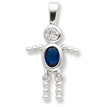 Sterling Silver CZ & September Glass Boy Pendant
