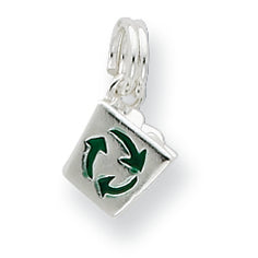 Sterling Silver Enamel Recycle Bin w- Spring Ring Charm