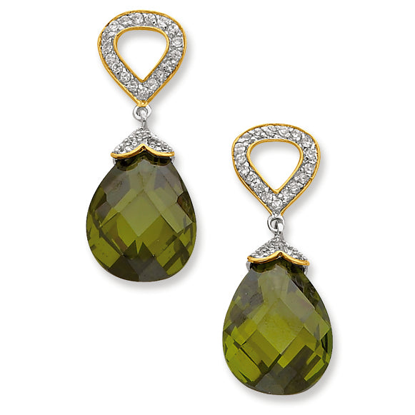 Sterling Silver CZ Teardrop Post Dangle Earrings