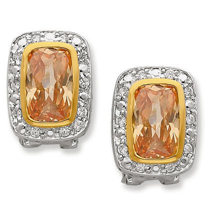 Sterling Silver and Gold-Plated CZ Omega Back Earrings