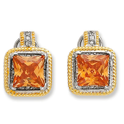 Sterling Silver & Gold-plated Champagne CZ Omega Back Earrings
