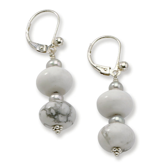 Sterling Silver 10x6.5mm Howlite-FW Cultured Silver Pearl Earrings