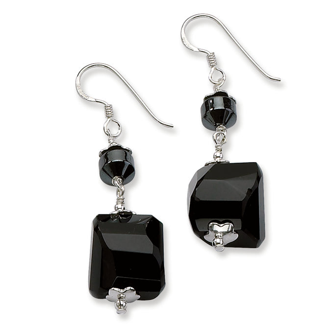 Sterling Silver Black Agate & Hematite Dangle Earrings