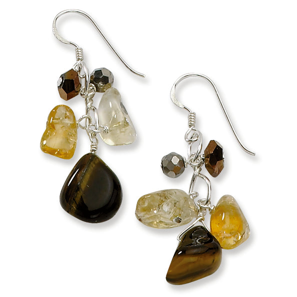 Sterling Silver Citrine-Crystal-Tiger's Eye Earrings