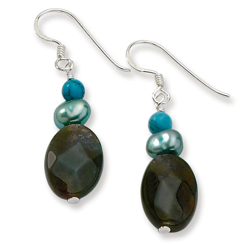 Sterling Silver Jasper, Howlite & Freshwater Cultured Pearl Earring"